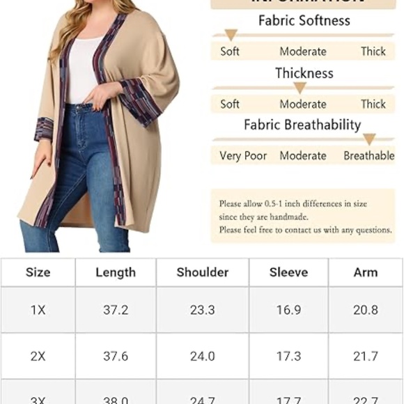 NWT - Agnes Orinda Boho Knitted Long Kimono Open Front Cardigan - 2X - Picture 8 of 8